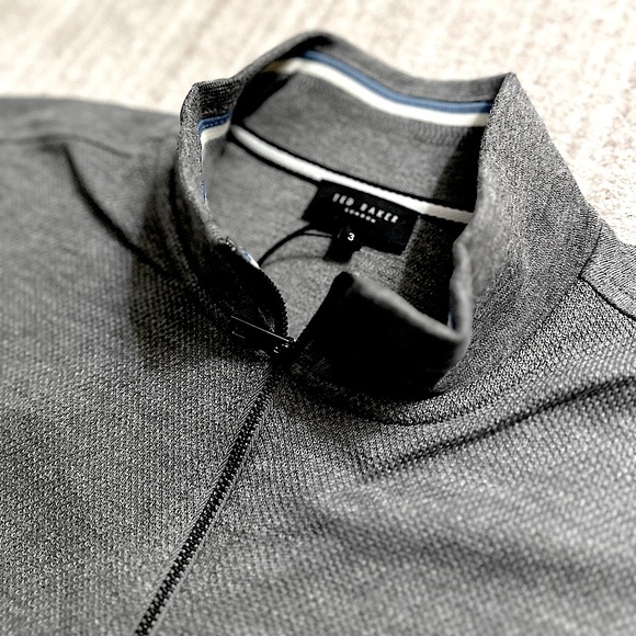 NEW Ted Baker Half Zip Pullover Sweater - Original Pkg Textured Gray Cotton - Picture 8 of 12
